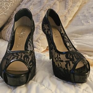 Guess black lace heels